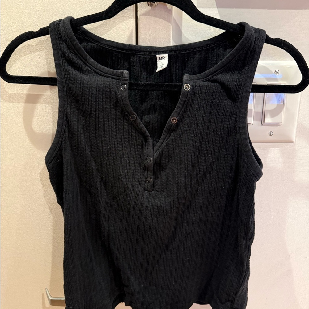 bp Black Ribbed Snap-Henley Tank